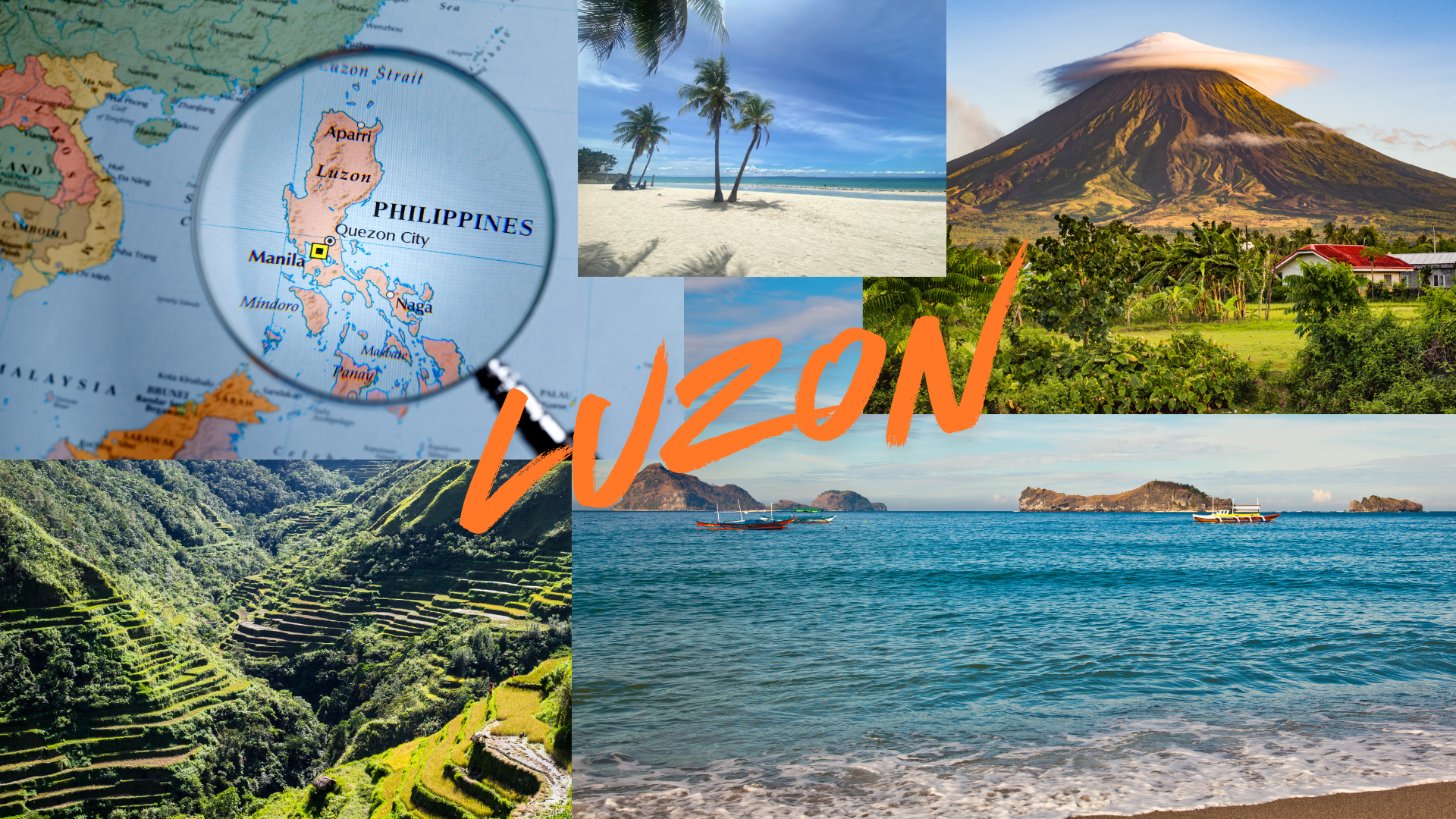 Luzon collage for Dive Philippines showing map and northern Philippines landscapes