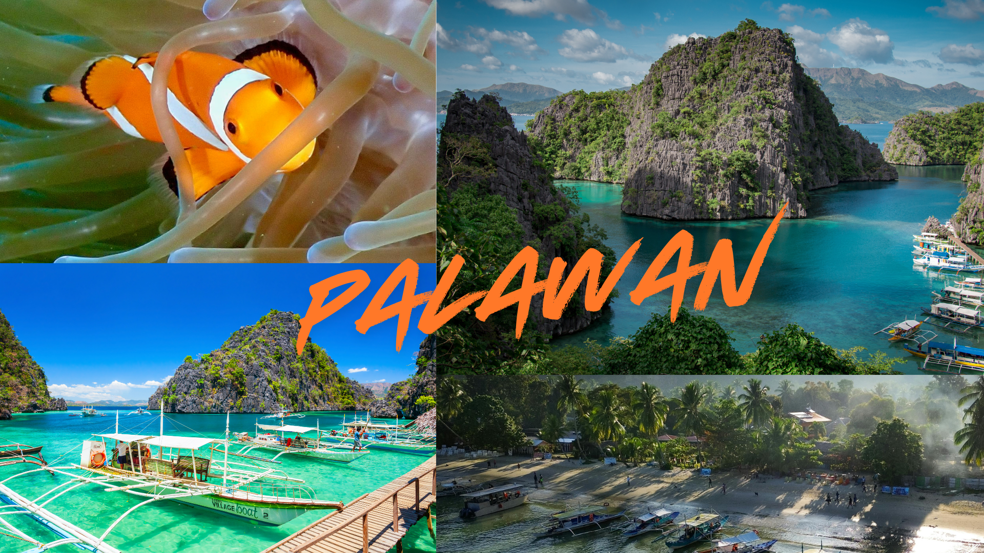 Palawan collage for Dive Philippines showing reefs, lagoon scenery and island coastlines