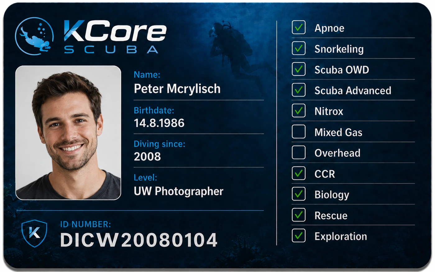 KCore Scuba UW Photographer ID sample